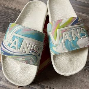 Vans White Marble Multi-Color Slide Sandals